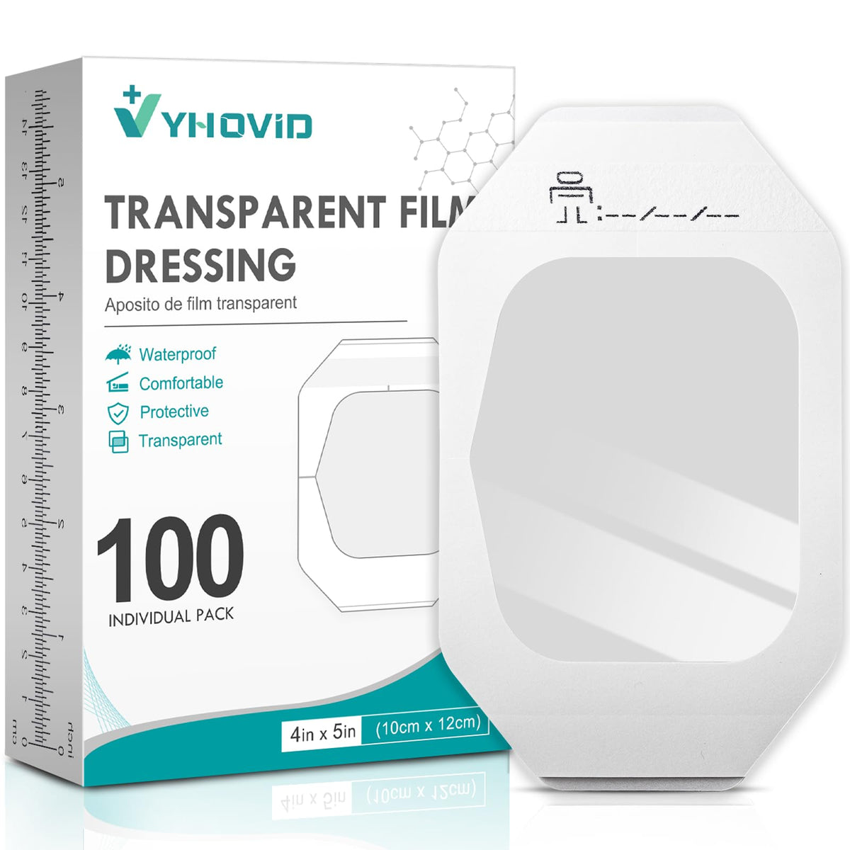 100 Packs Transparent Film Dressing 4" x 4.75", Waterproof Bandages