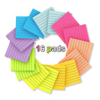 (16 Pack) Lined Sticky Notes 3x3 in Ruled Stickies,Bright Colors