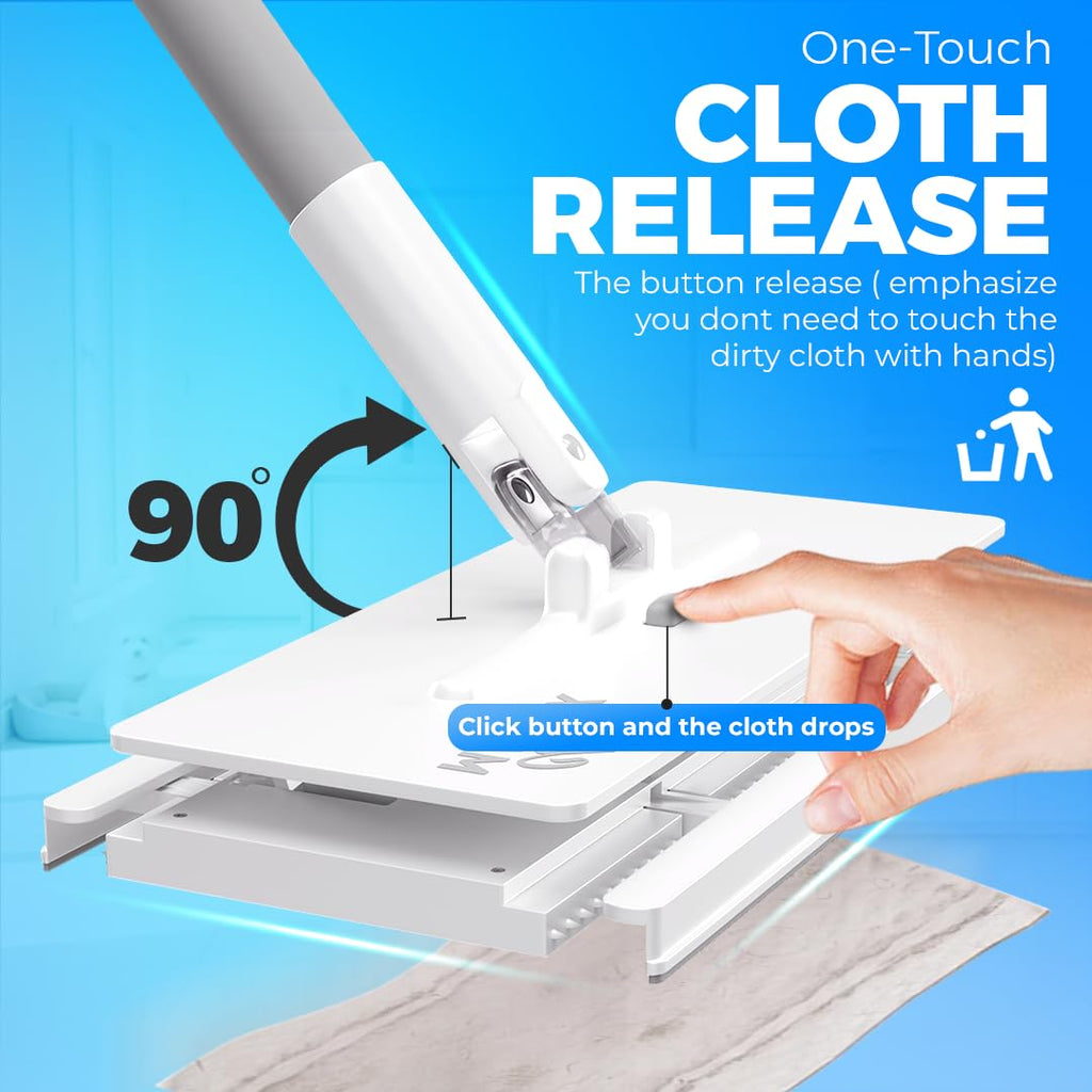 FlexiClamp Sweep & Mop Kit - Durable Cleaning Tool for Hardwood, Tile, Marble & Laminate Floors, Home, Kitchen Cleaning Essentials. (Include 10 Dry Cloths)