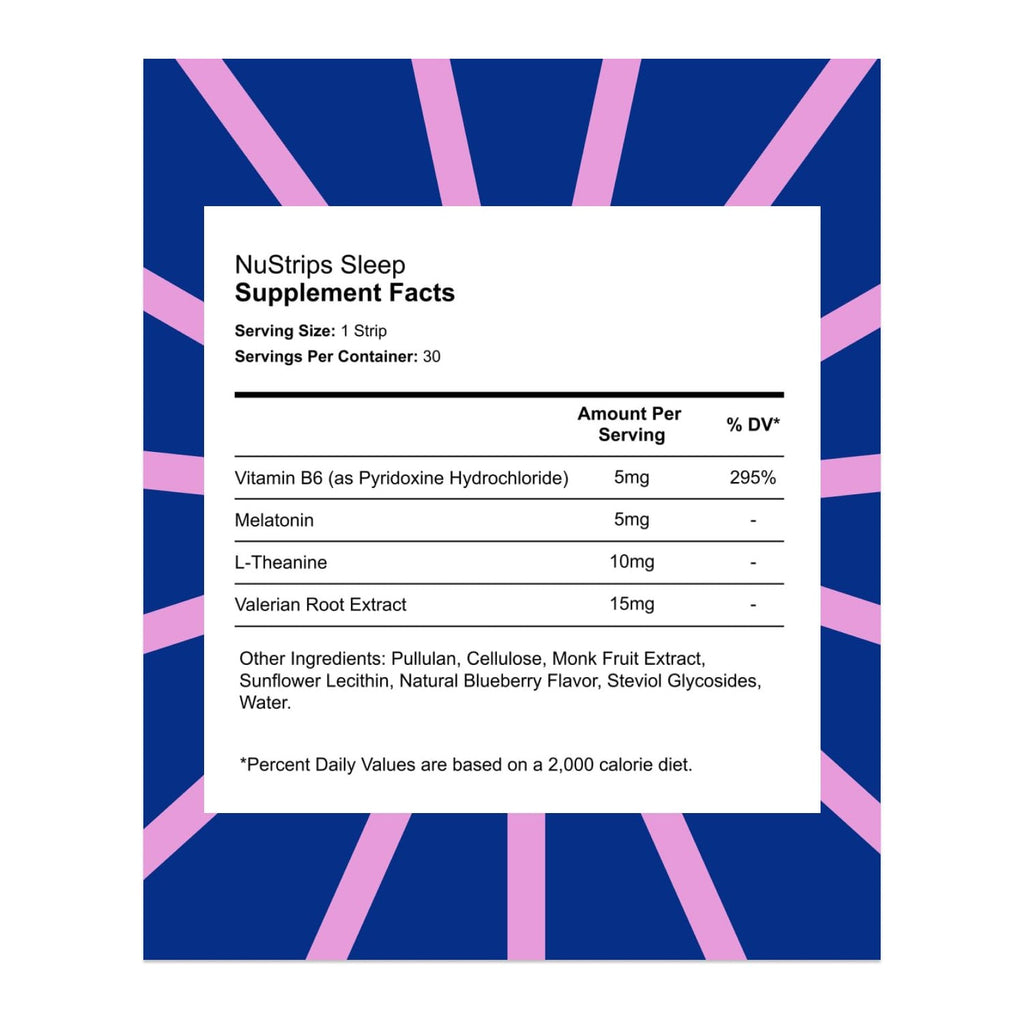 NuStrips™ Fast-Dissolving Sleep Strips with 5mg Melatonin, Valerian Root, L-Theanine & Vitamin B6 – Blueberry Flavor - Natural Sleep Aid, Vegan, Non-GMO, Gluten Free – Fall Asleep Fast (3 Strips)