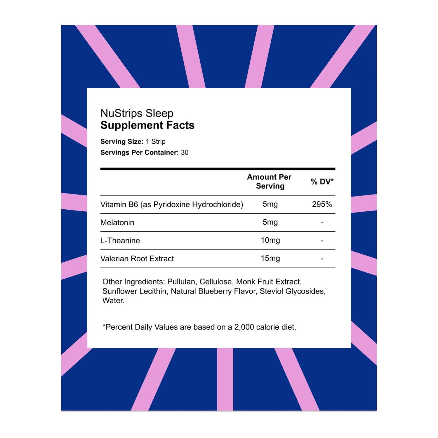 NuStrips™ Fast-Dissolving Sleep Strips with 5mg Melatonin, Valerian Root, L-Theanine & Vitamin B6 – Blueberry Flavor - Natural Sleep Aid, Vegan, Non-GMO, Gluten Free – Fall Asleep Fast (3 Strips)