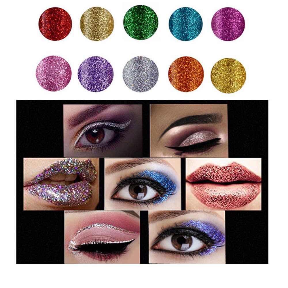 10 Colors Liquid Glitter Eyeliner, Metallic Shimmer Waterproof Makeup