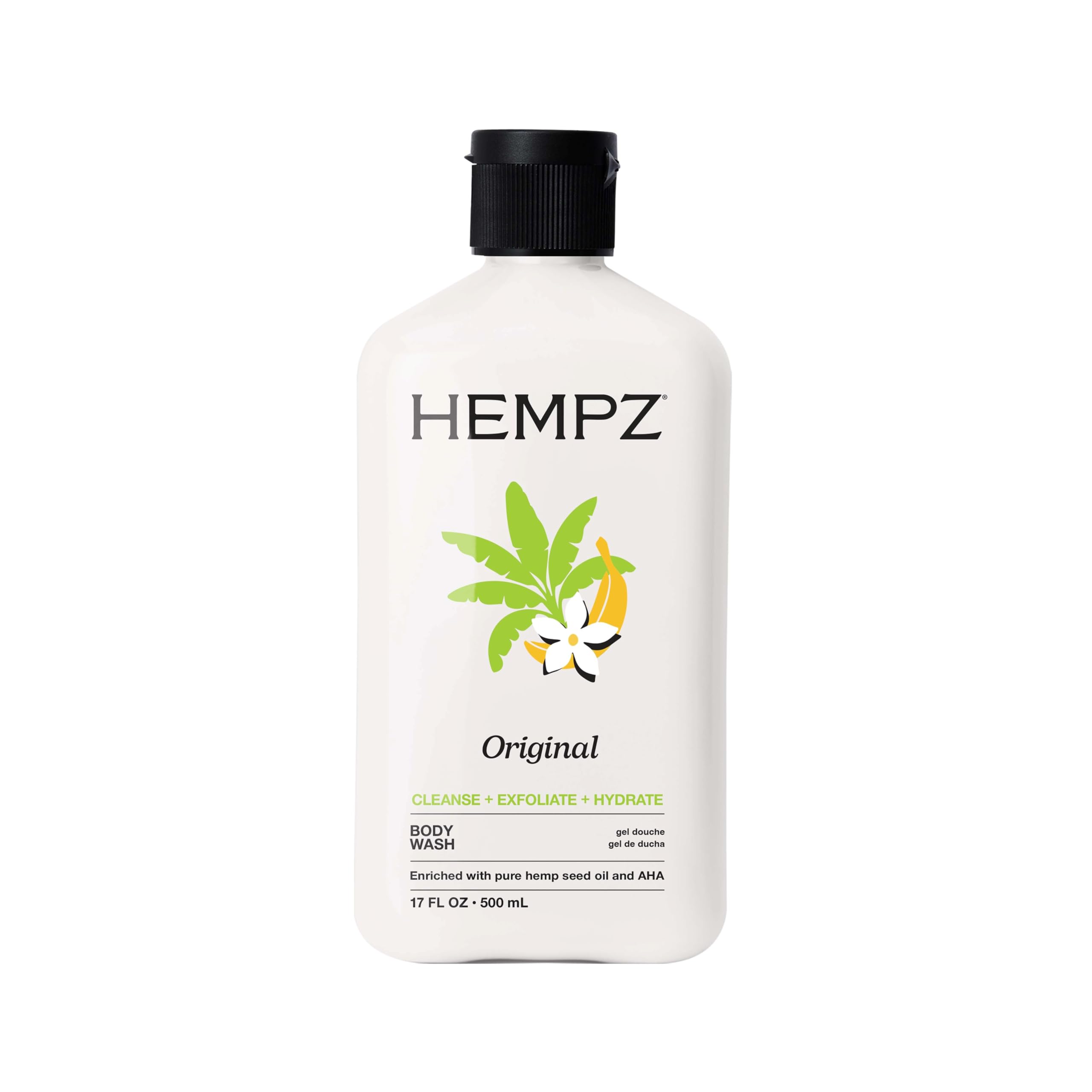 Hempz Triple Moisture Body Wash - Grapefruit & Peach - Hydrating for Sensitive Skin, Scented, Exfoliating with Shea Butter, Pure Hemp Seed Oil, and Algae for Sensitive Skin - 17 fl oz