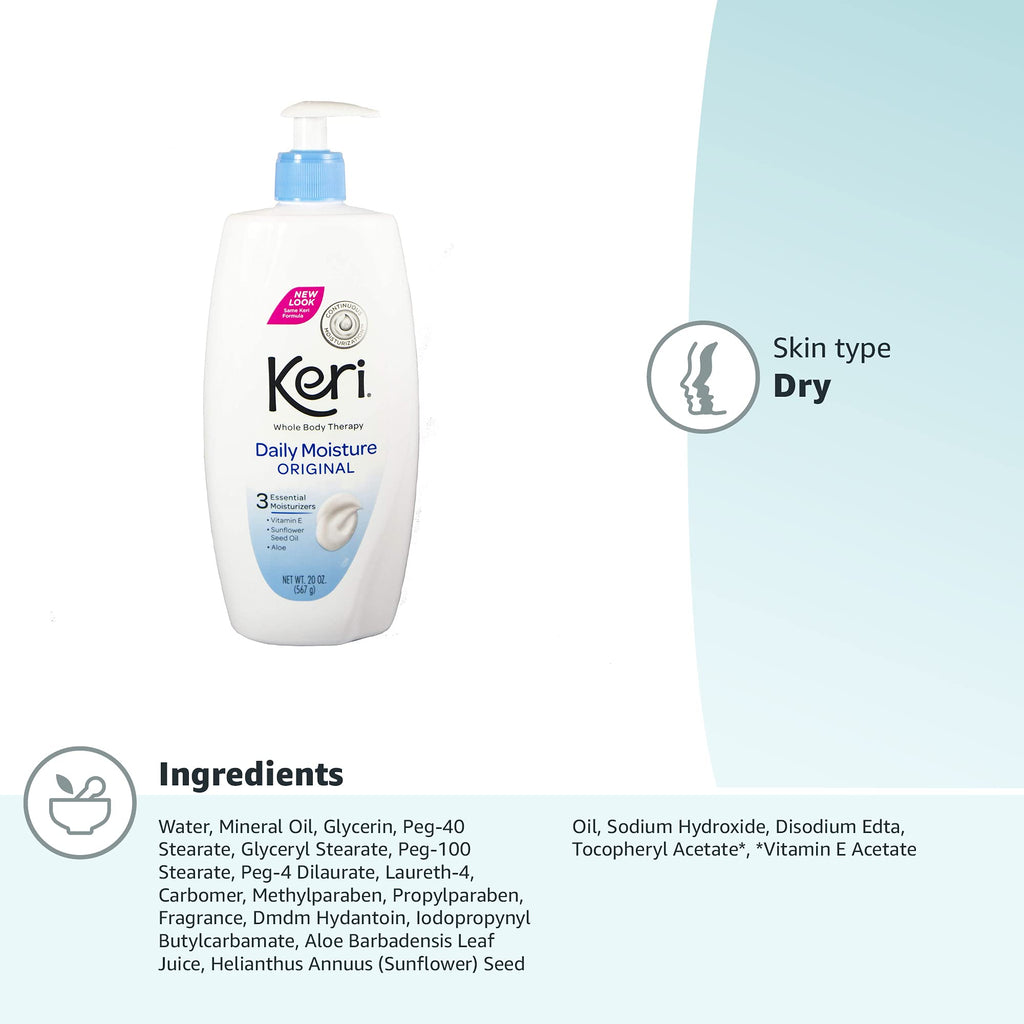 Keri Whole Body Therapy Original, Continuous Moisturization, 3 Essential Moisturizers (Vitamin E, Aloe and Sunflower Seed Oil), 20 Oz