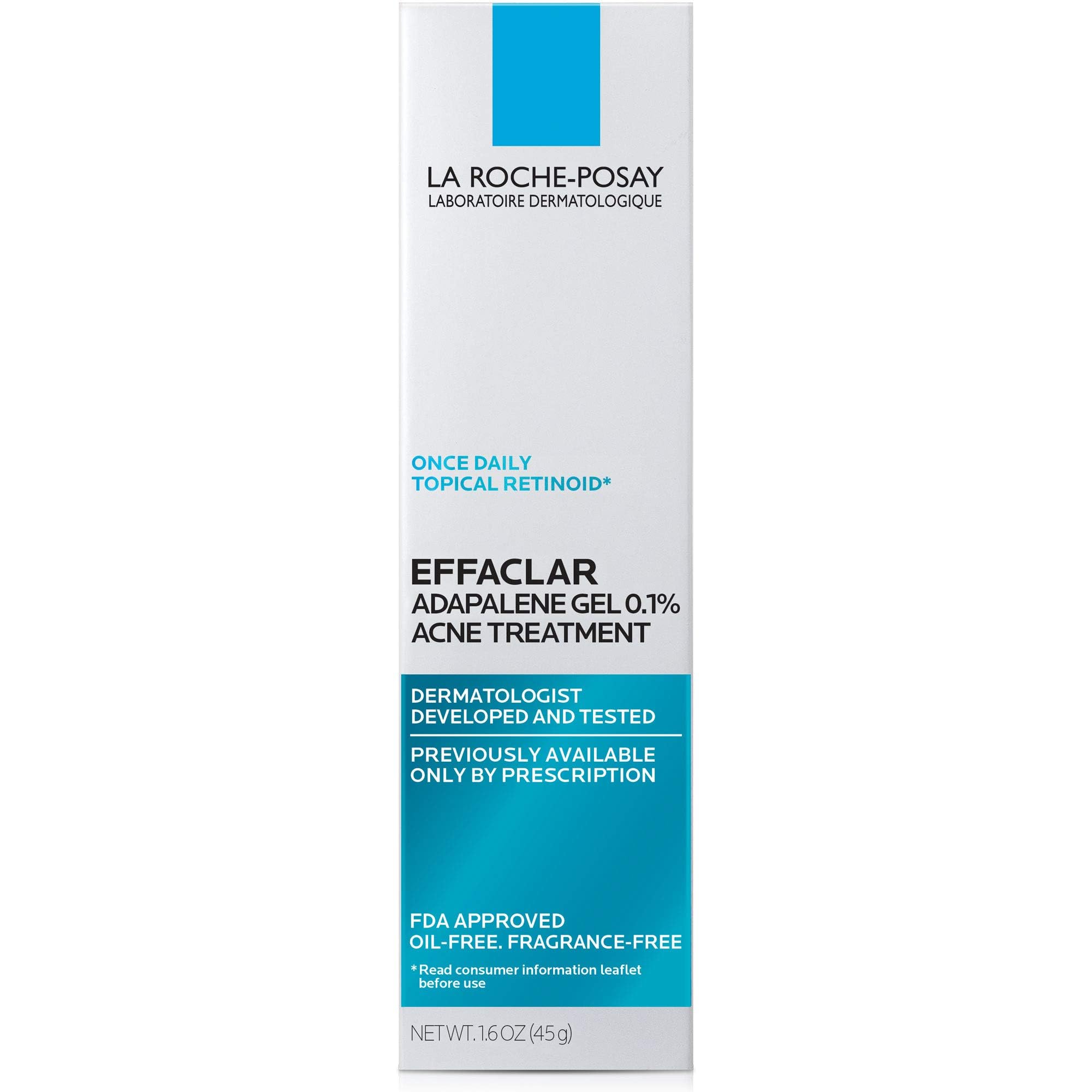 La Roche-Posay Effaclar Adapalene Gel 0.1% Acne Treatment, 1.6oz | Retinoid cream acne medication gel for blackheads and whiteheads. Oil free formula helps clear blemishes and clogged pores.