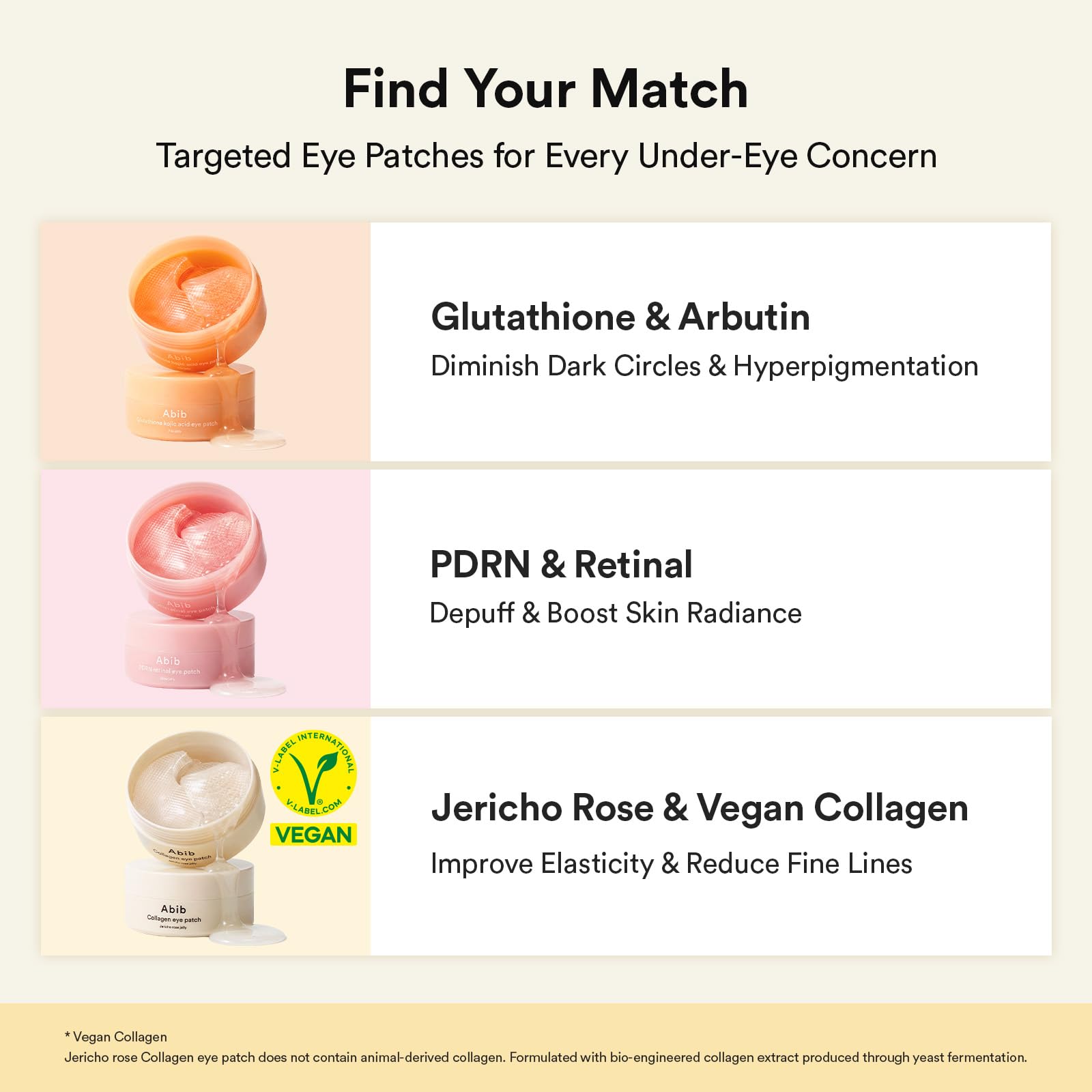Abib Vegan Collagen Eye Patches for Wrinkles & Fine Line with Jericho Rose Jelly & Peptides, 60 Count, Korean Skin Care
