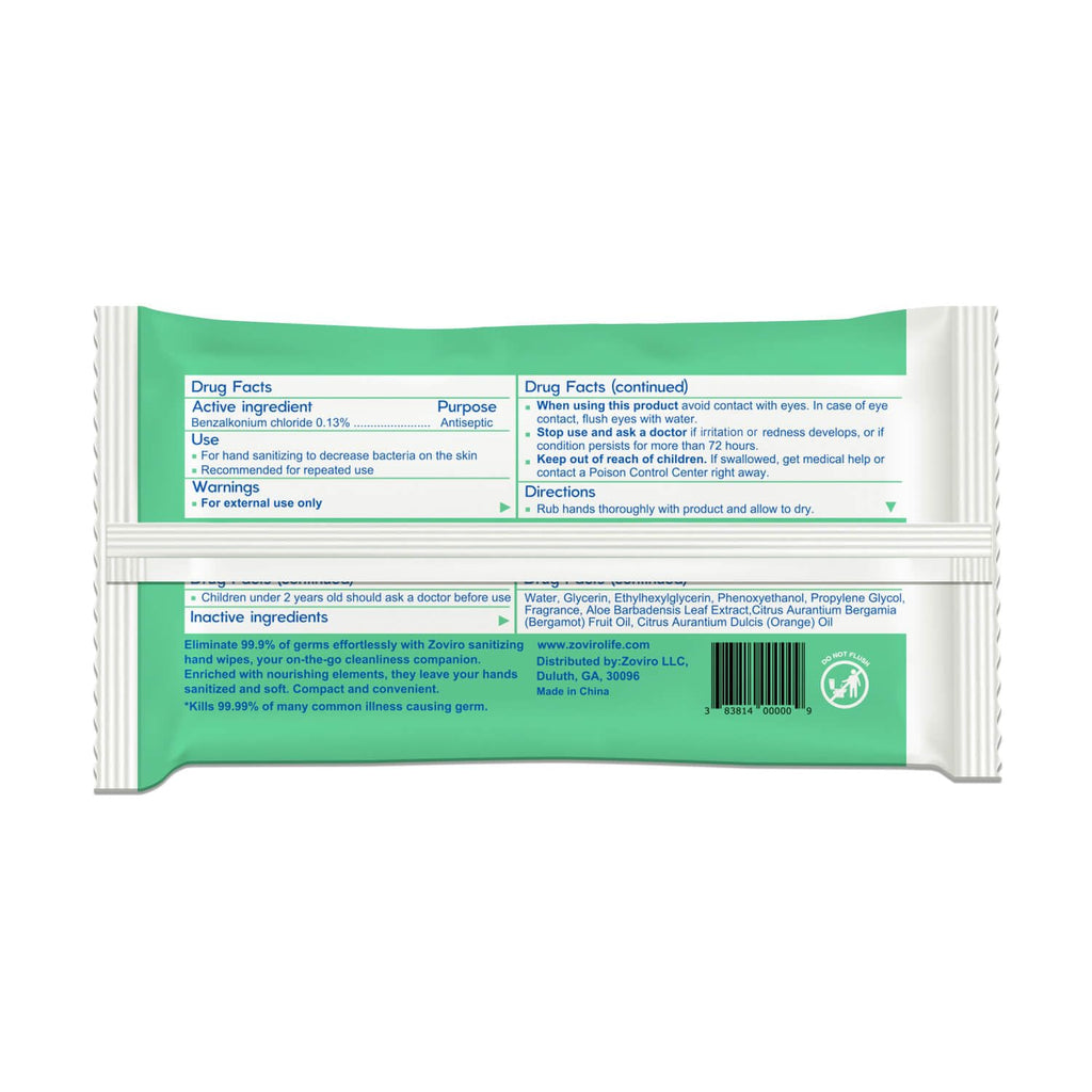 Zoviro Hand Sanitizer Wipes, Jasmine Essential Oils, 100% Viscose Ultra-Soft Wipes, Moisturizing & Non-Sticky, Jasmine Scent, Adults & Kids, 80 Count (Pack of 6)