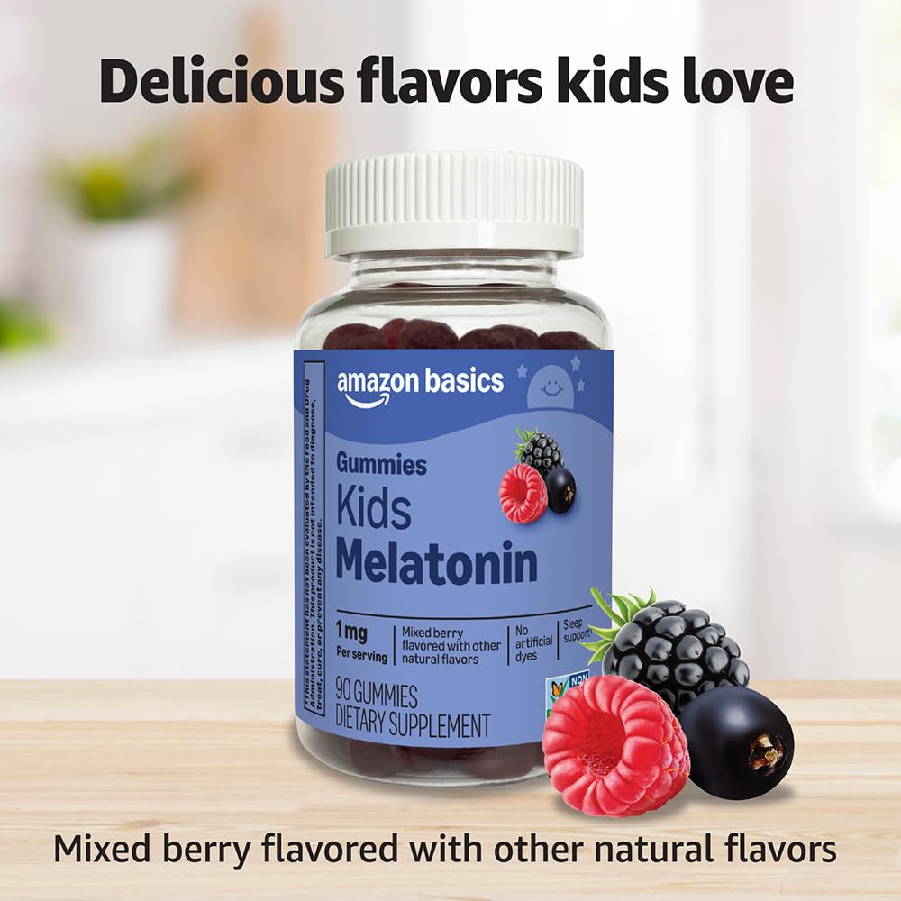 Amazon Basics Kids Melatonin 1 mg Dietary Supplement Gummies 90 Count