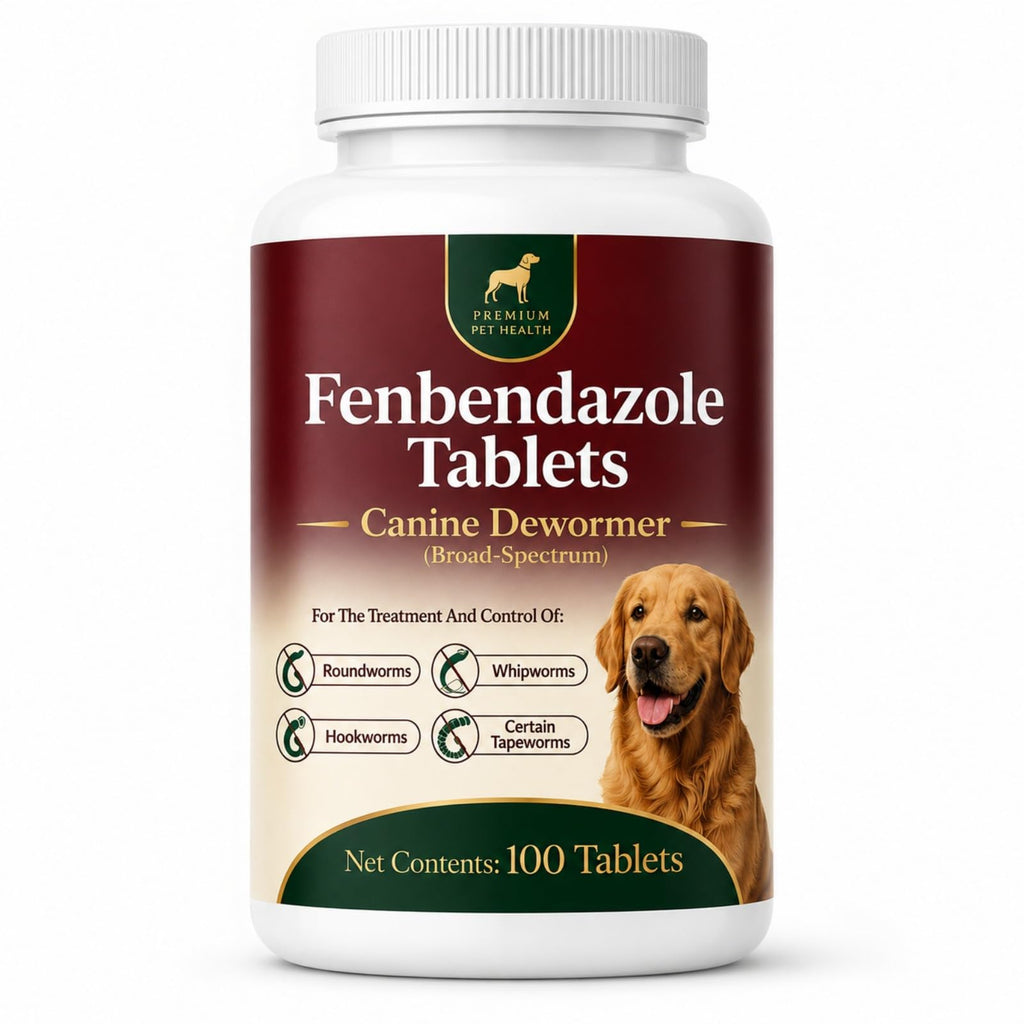 Canine Dewormer for Dogs (fenbendazole),for Treatment and Control of Tapeworms, Roundworms, Hookworms and Whipworms,100 Tablets, 100 mg per Tablet, Oral Tablets with Weight-Based Directions