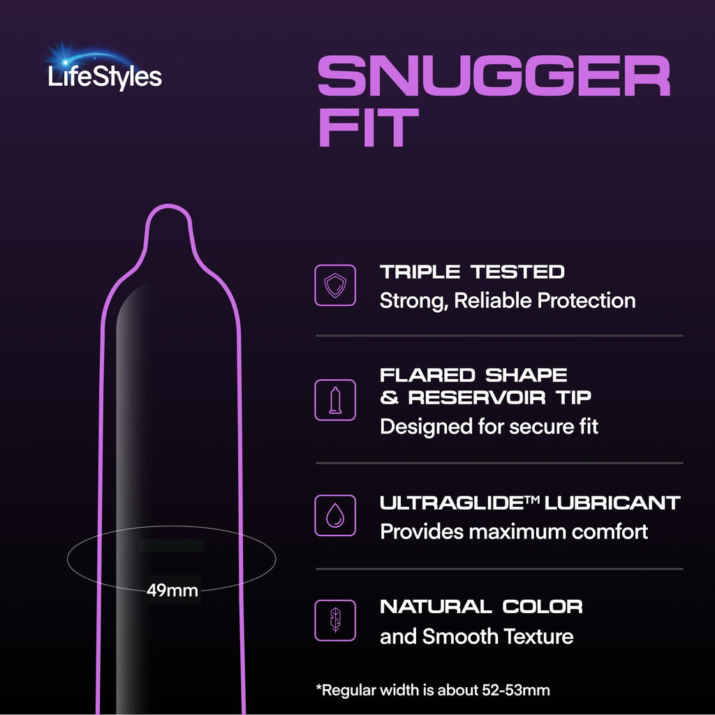 Lifestyles Snugger Fit Natural Rubber and Lubricated Latex Condoms Value Pack, 25 Count, 1 Pack, Triple Tested for Best Protection, Made with UltraGlide Silicone Lube