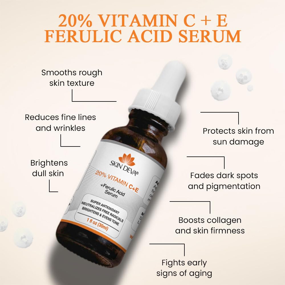 Buy now SKIN DEVA 20% Vitamin C Serum for Face with Vitamin E Plus Ferulic Acid Skincare Water Based 1 fl oz 30 ML Rejuvenates Skin to Fresh & Neutralizes Free Radicals to Brighten Even Vitamin Serum at indiglob india