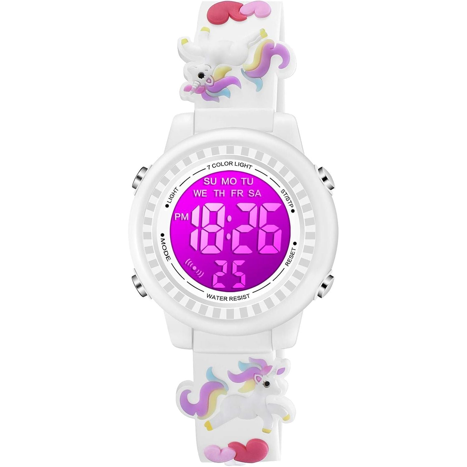 Buy now Venhoo Kids Watches 3D Cartoon Waterproof 7 Color Lights Toddler Wrist Digital Watch with Alarm Stopwatch for 3-10 Year Girls Little Child White at indiglob india