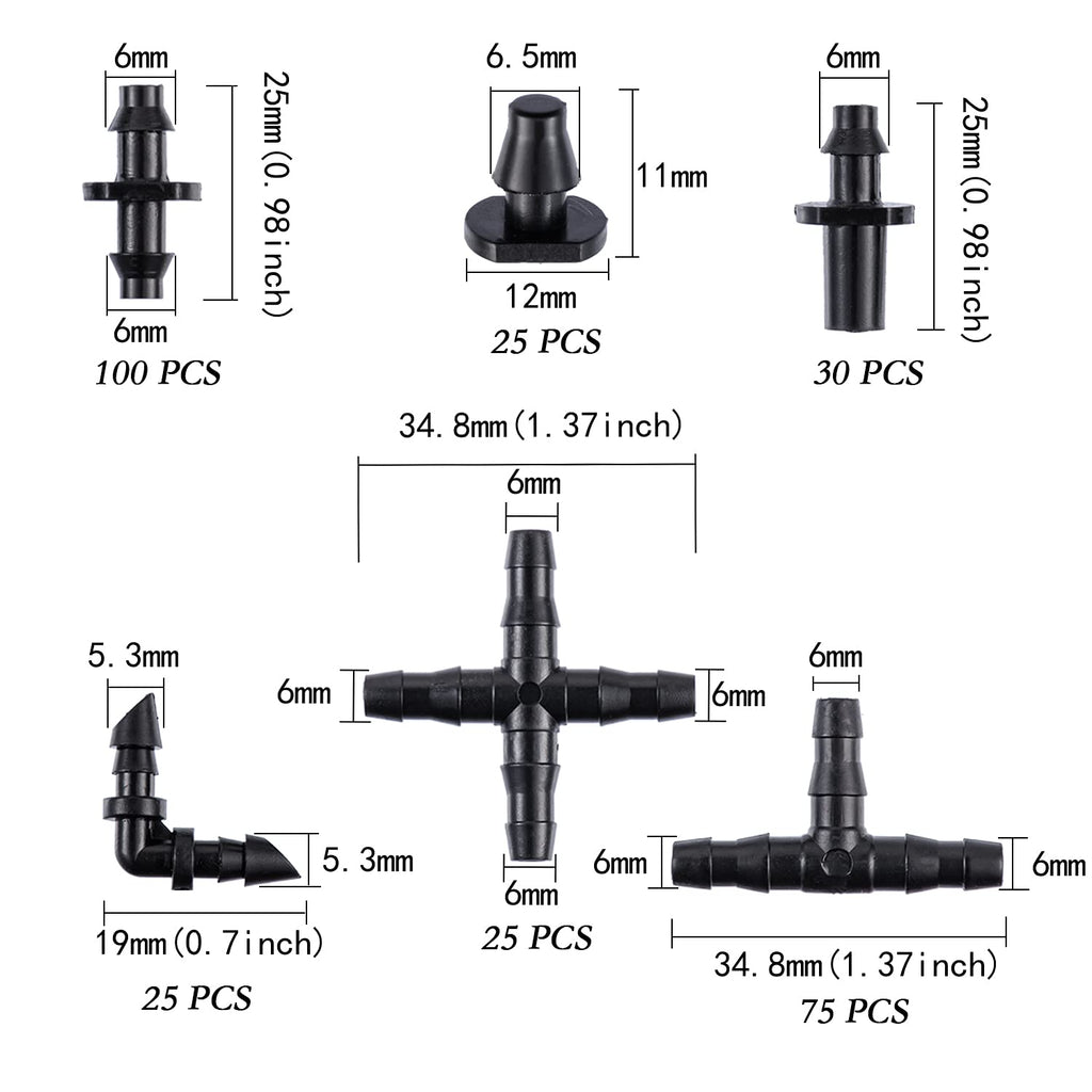 280 Pcs Barbed Connectors Irrigation Fittings Kit,Drip Irrigation Barbed Connectors 1/4''Tubing Fittings Kit for Flower Pot Garden Lawn(Straight Barbs,Single Barbs,Tees,Elbows,End Plug,4-Way Coupling)