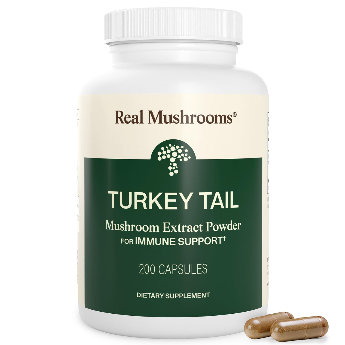 Real Mushrooms Organic Turkey Tail Capsules for Gut Harmony, 200ct