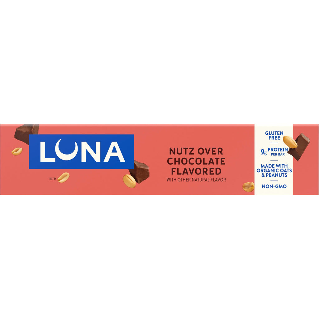 LUNA Bar - Nutz Over Chocolate Flavor - Gluten-Free - Non-GMO - 7-9g Protein - Made with Organic Oats - Low Glycemic - Whole Nutrition Snack Bars - 1.69 oz. (15 Count)