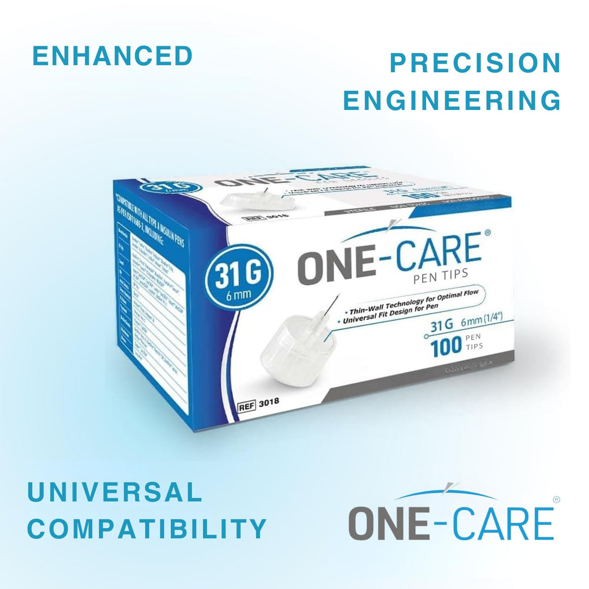 ONE-CARE Pen Tips, 31G x 6mm, Ultra-Fine, Twist-On Design, 100 Count