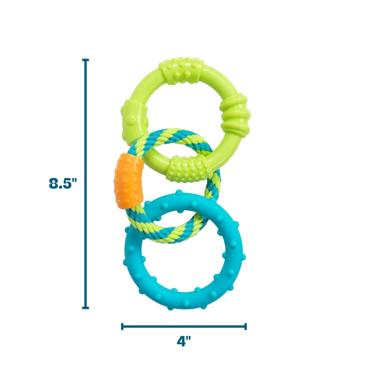 Pupstages Dental Links Dog Chew Toy, Textured Rings & Woven Rope, 8.5"