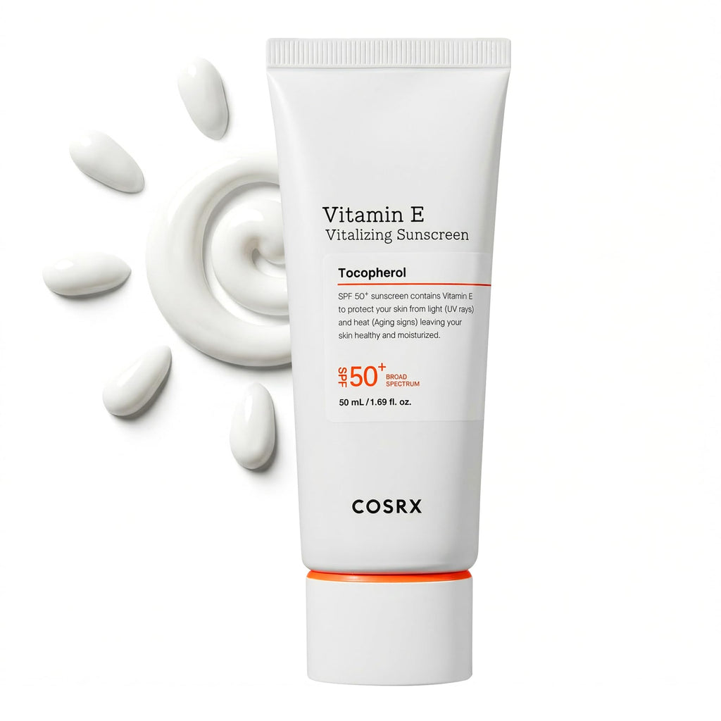 COSRX Vitamin E Sunscreen SPF 50, Natural Glow, for Oily Skin, 1.69 fl oz | Hydrating Face Sunscreen, Lightweight, Non-Sticky, No White Cast, Beach Essentials, Travel Essentials, Korean Skincare