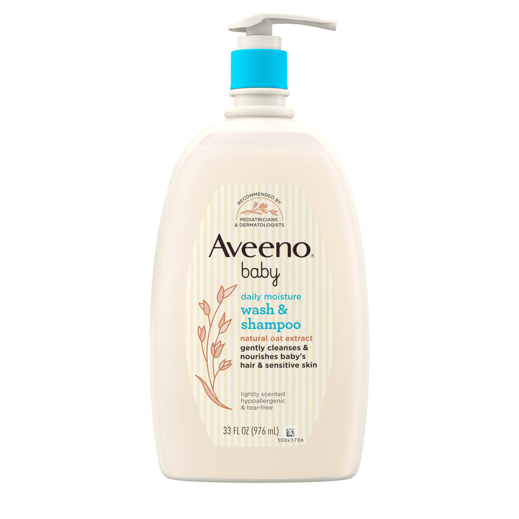 Buy now Aveeno Baby Daily Moisture Gentle Body Wash & Shampoo with Oat Extract, 2-in-1 Baby Bath Wash & Hair Shampoo, Tear- & Paraben-Free for Hair & Sensitive Skin, Lightly Scented, 18 fl. oz at indiglob india