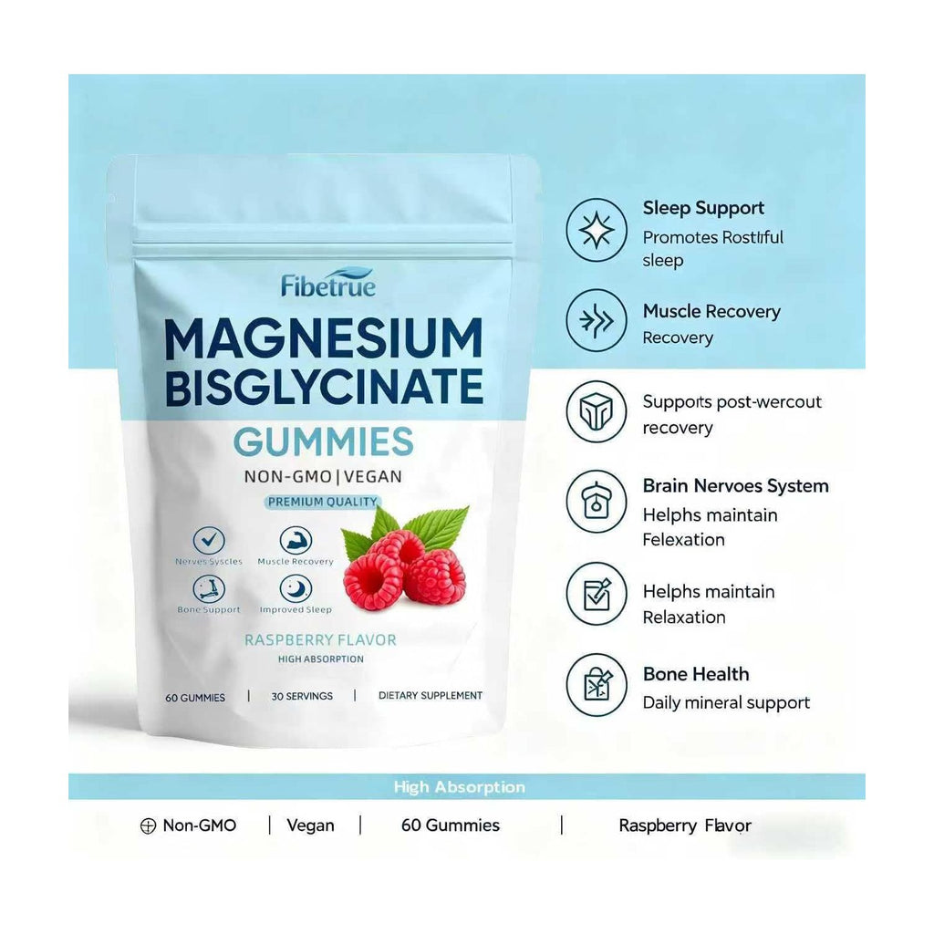 Magnesium Glycinate Gummies 400mg – High Absorption Chelated Magnesium for Sleep, Muscle & Nerve Support – Vegan Raspberry Flavor, 60 Gummies