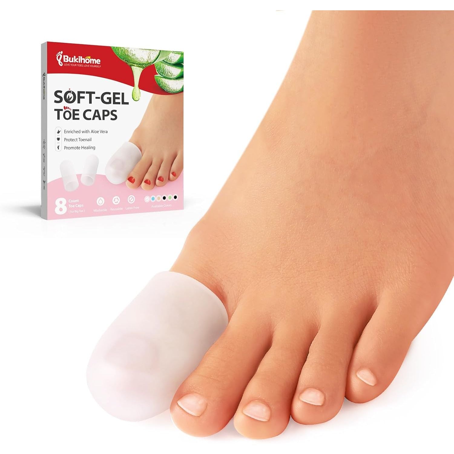 Buy now Bukihome 12 PCS Toe Protectors, Silicone Toe Caps to Cushion Toe Blister, Corn, Callus, Hammer Toes,Great for Running, Walking, Stop Toe Pain (White,Multi-Size) Large Clear at indiglob india