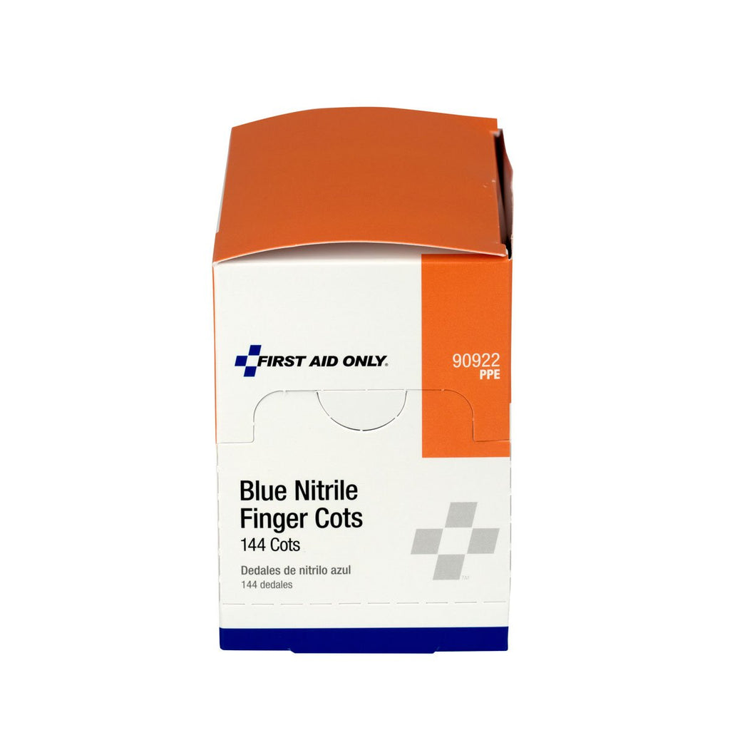 First Aid Only 90922 Blue Nitrile Finger Cots, Disposable Rubber Finger Protectors for Offices, Kitchens, Home, and More, 144 Pack