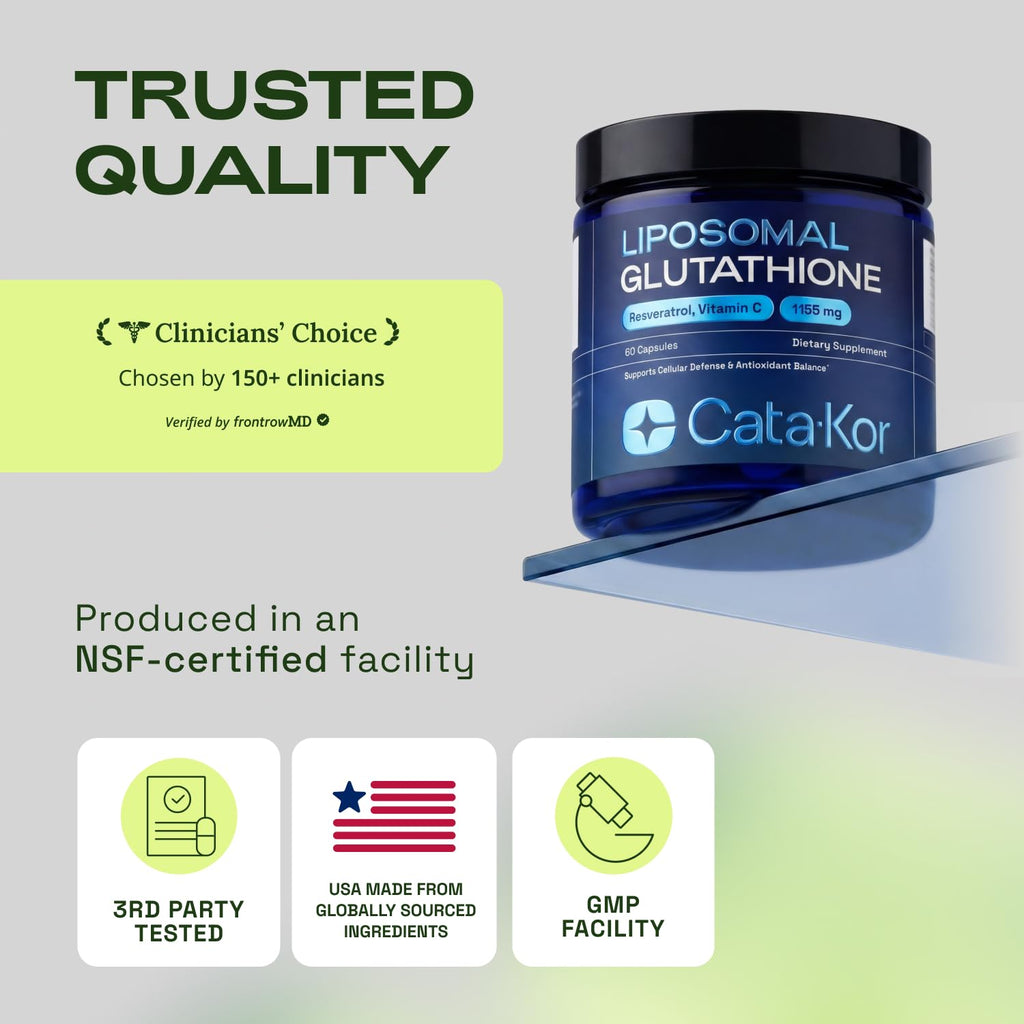 Cata-Kor Liposomal Glutathione – Ultra High Absorption with Resveratrol, Vitamin C, Selenium & Vitamin B2 (60 Count (Pack of 1))