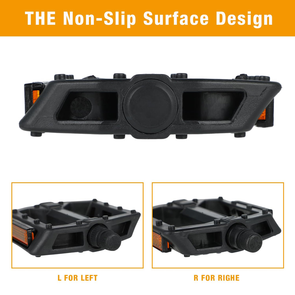 Universal Bike Pedals 9/16" Nylon Lightweight Non-Slip Bicycle Platform Pedals, Easy to Install, Fit Most Adult Mountain Bikes MTB, Durable Design