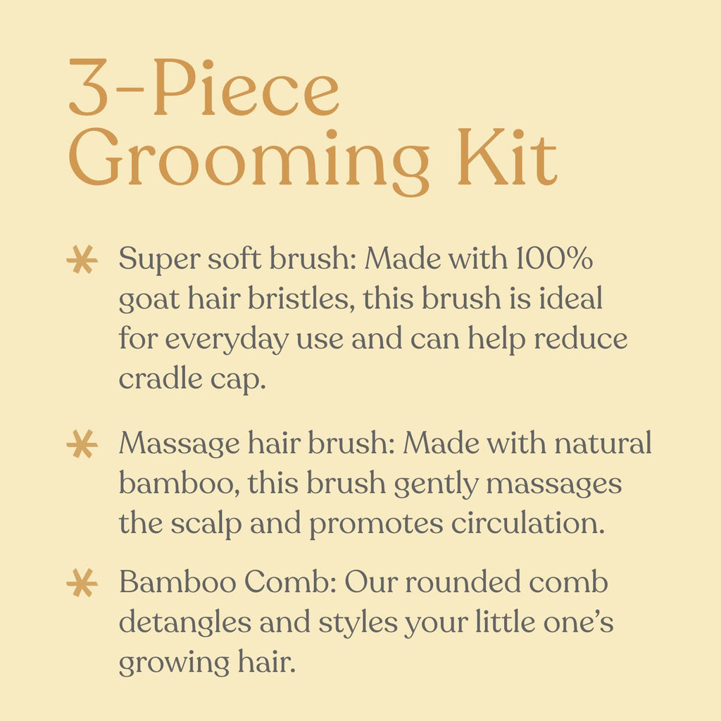 ELLAOLA Natural Bamboo Hair Brush & Comb Set, 3 Piece - Cradle Cap Brush, Massage Hair Brush, Bamboo Comb for Toddlers, Newborns & Infants I Baby Registry Gift