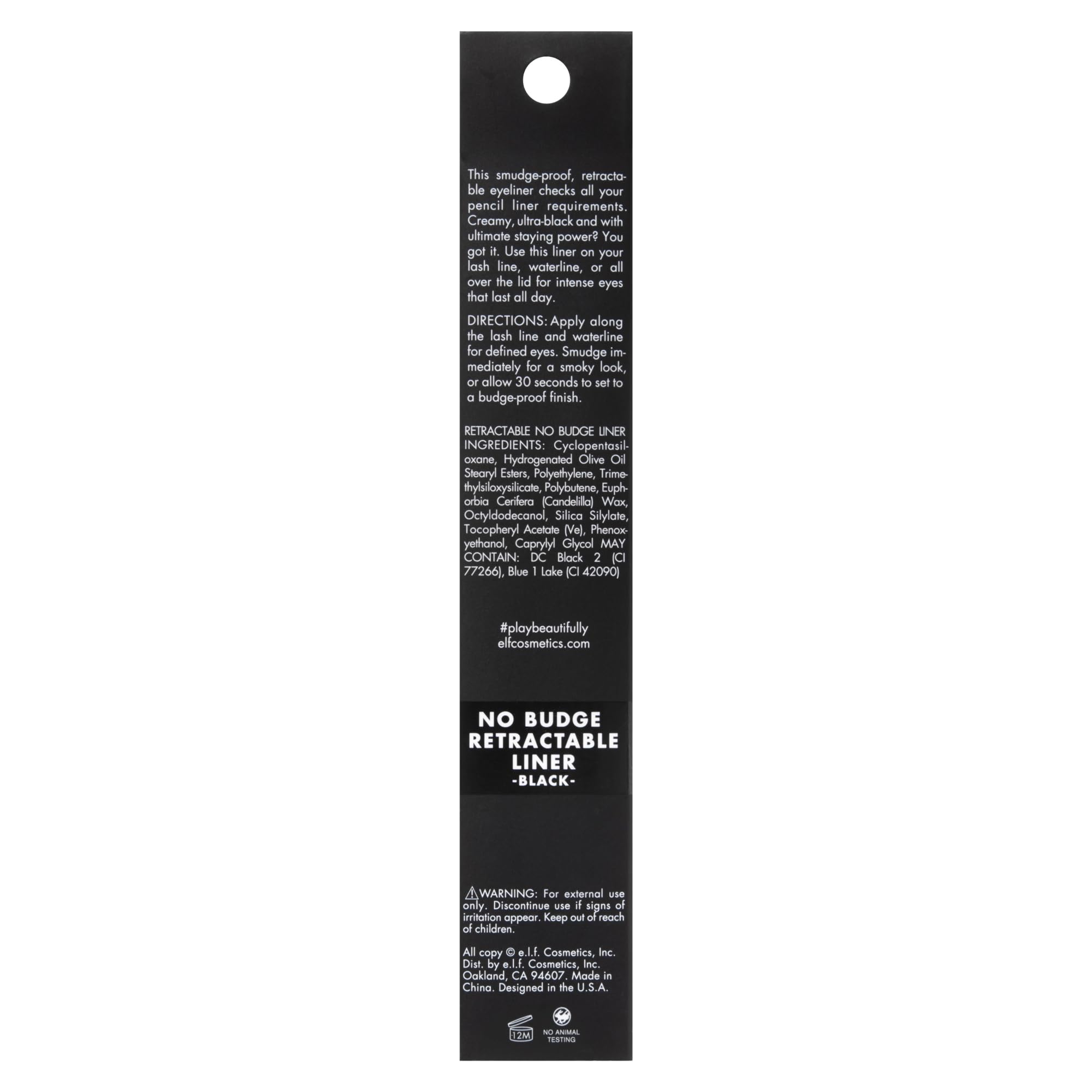 e.l.f. No Budge Retractable Eyeliner, Creamy, Ultra-Pigmented & Waterproof, Creates Bold & Defined Lines, Vegan & Cruelty-Free, Black