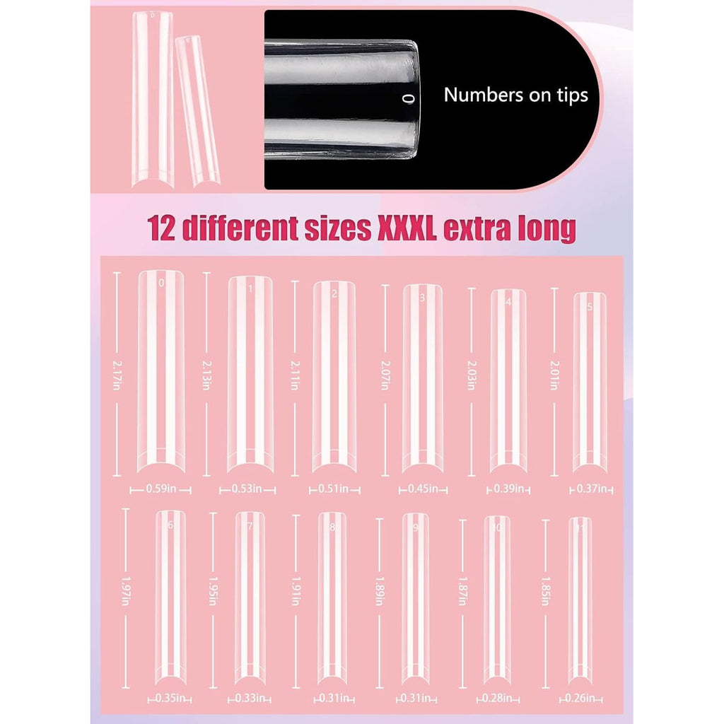 Buy now LIONVISON 504PCS No C Curve Clear Nail Tips for Acrylic Nails Professional, 3XL Extra Long Flat Tapered Square Nail Tips, 12 Sizes Half Cover Straight French Fake Nail Tips for Nail Salons Home at indiglob india