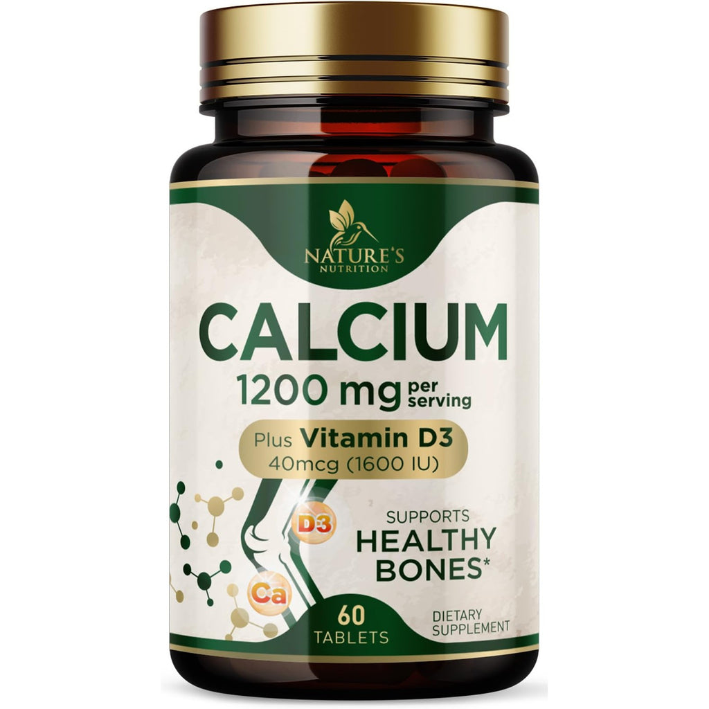 Calcium 1200 mg with Vitamin D3 - Bone Health Supplement, Vitamin D & Calcium Supplements for Women & Men - Bone Strength, Teeth & Immune Support, Nature's Calcium Pills, Bottled in USA - 180 Tablets