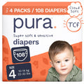 Pura Baby Diapers Size 4 (22-32 lbs) 108 Count Sensitive Skin