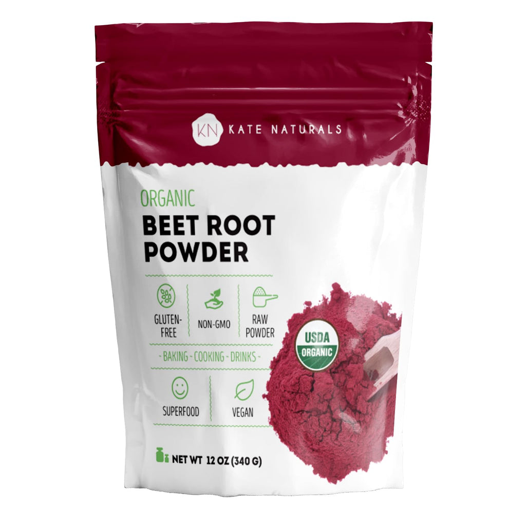 Kate Naturals Organic Beet Root Powder for Smoothies, Baking & Juice, 8oz | Non-GMO, Raw Beetroot Superfood Extract & Natural Red Food Coloring & Nitric Oxide, Earthy Flavor