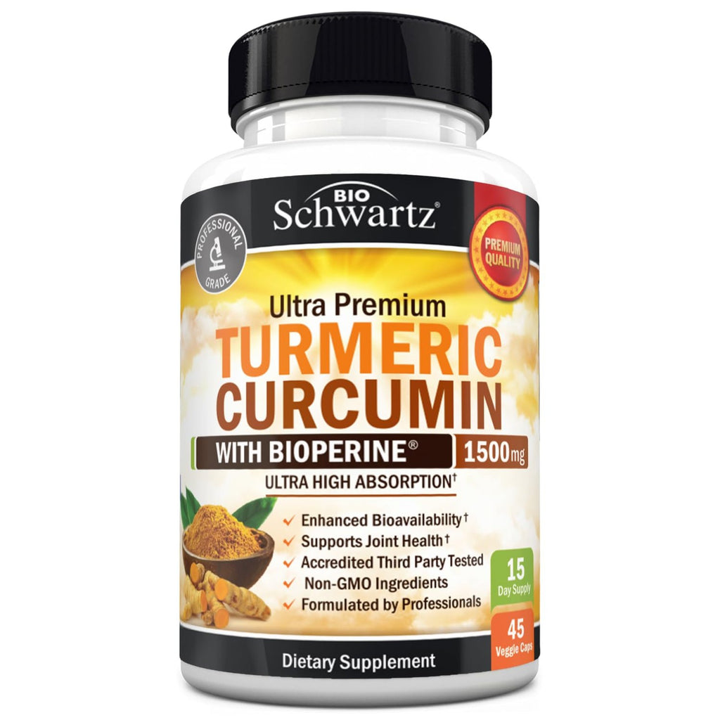 Turmeric Curcumin with Black Pepper Extract 1500mg - Turmeric Supplement | High Absorption Ultra Potent Tumeric Capsules with 95% Curcuminoids and BioPerine for Joint Support - Non-GMO, 90 Capsules