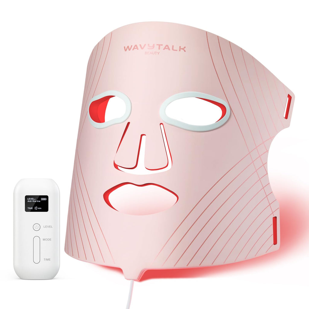Wavytalk Red Light Therapy Mask for Face, Glow Time LED Face Mask 850nm NIR | for Anti-Fine Line, Acne, Skin Rejuvenation with 456 LED Chips, 3 Modes, Gift for Women Wife Mom