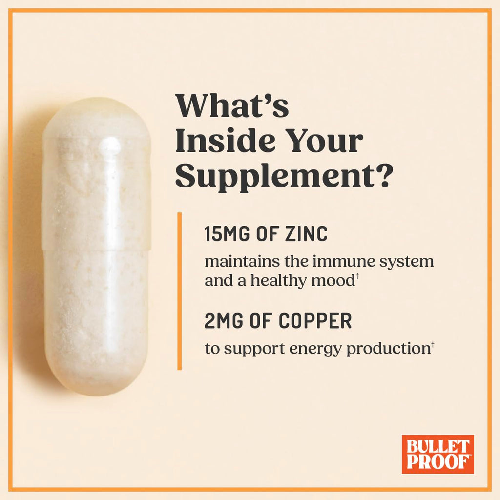 Bulletproof Zinc with Copper Capsules, 60 Count, Minerals and Antioxidant Supplement for Immunity and Mood | Minerals and Antioxidant Supplement for Immunity and Mood