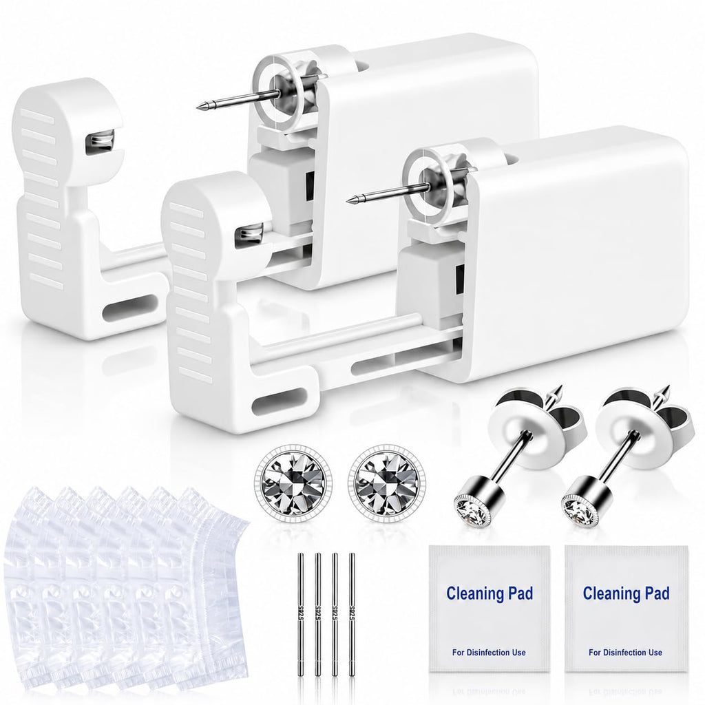 Anzero Ear Piercing Kit, Disposable Ear Piercing Gun with 5MM CZ Studs | Sterile Packed, 316L CZ Studs, Painless Quick Piercing, Easy and Safe, Home Self-Use, Suitable for Women, Men and Girls