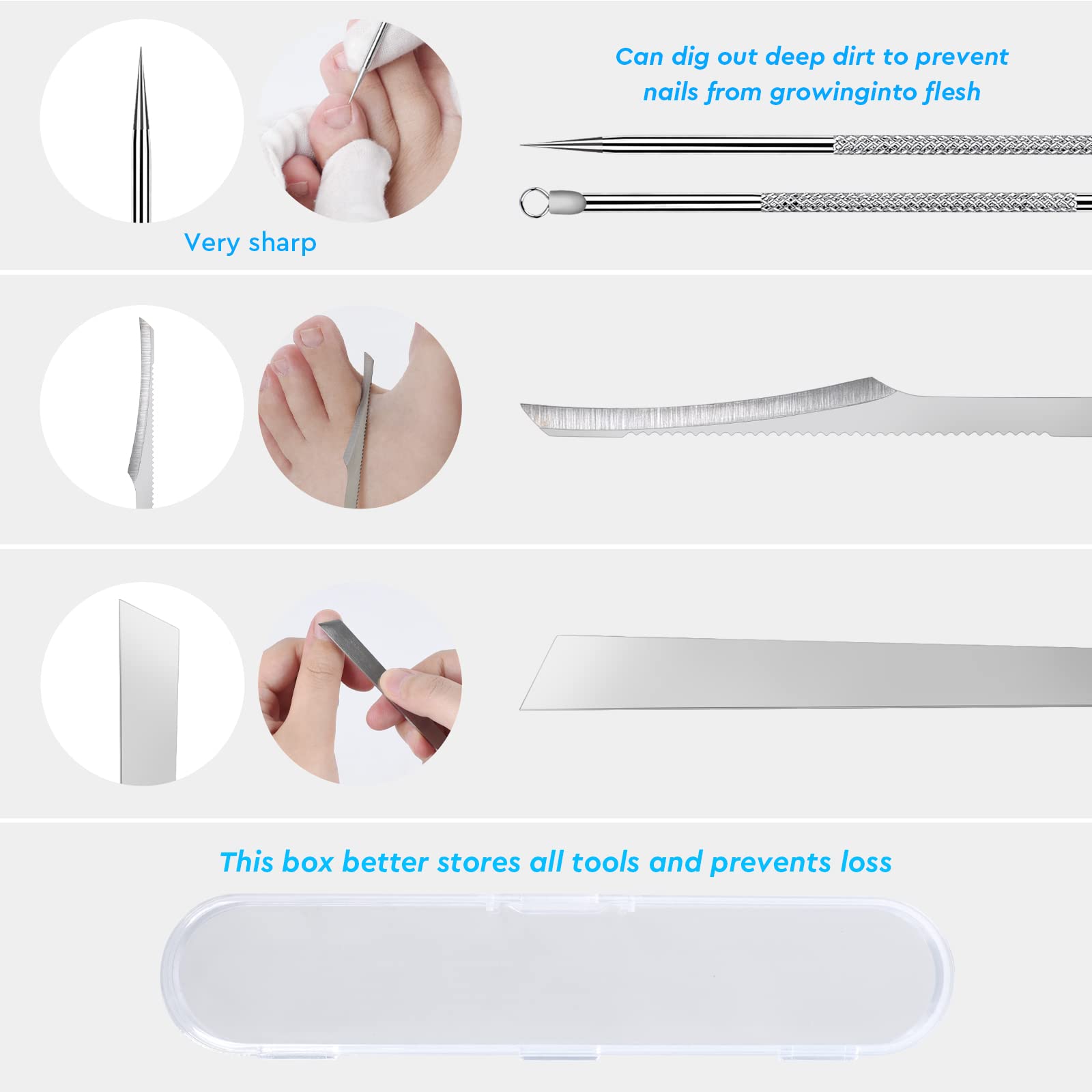 7-Pack Ingrown Toenail Tool Kit - File, Lifters, Surgical Safe Pedicure Tools for Nail Treatment & Pain Relief