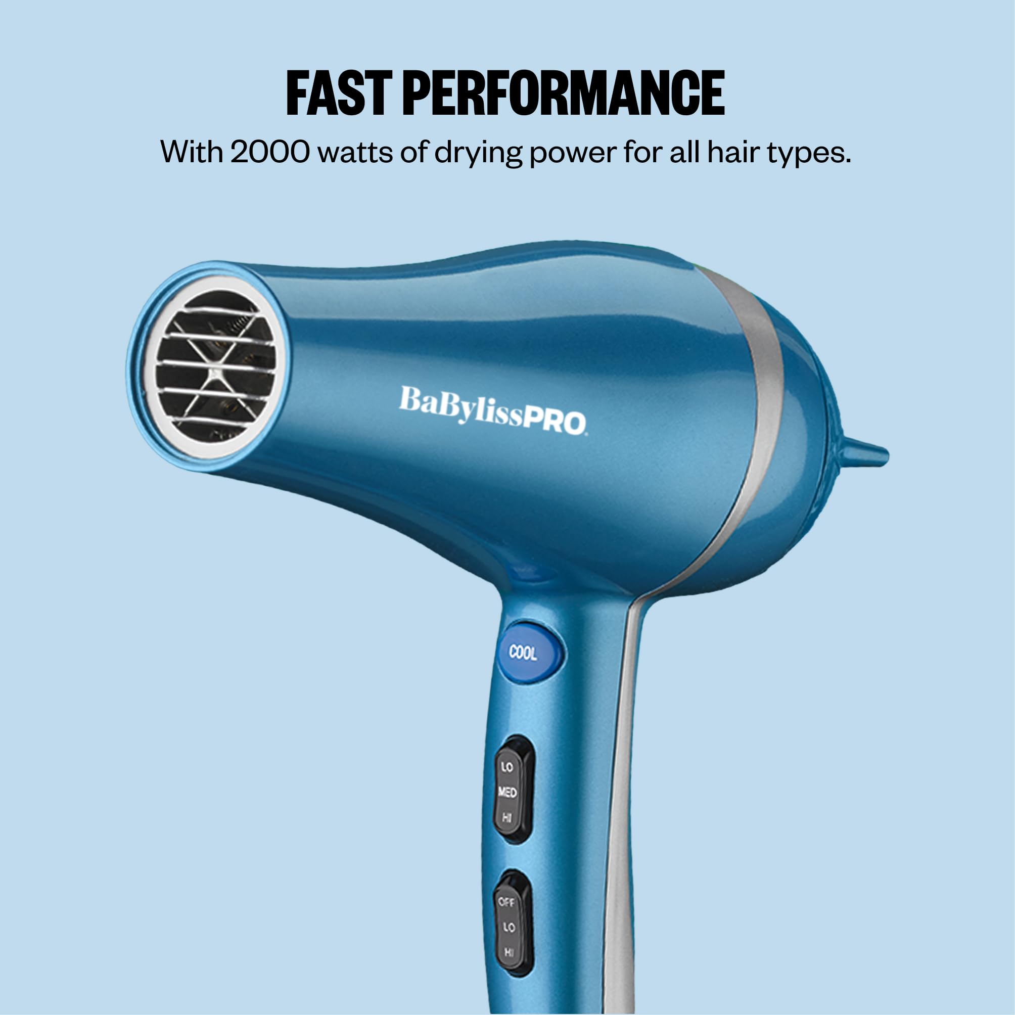 BaBylissPRO Nano Titanium 2000-Watt Blow Dryer with Concentrator Nozzle, Professional Grade Ionic Corded Styling Tool for Hair