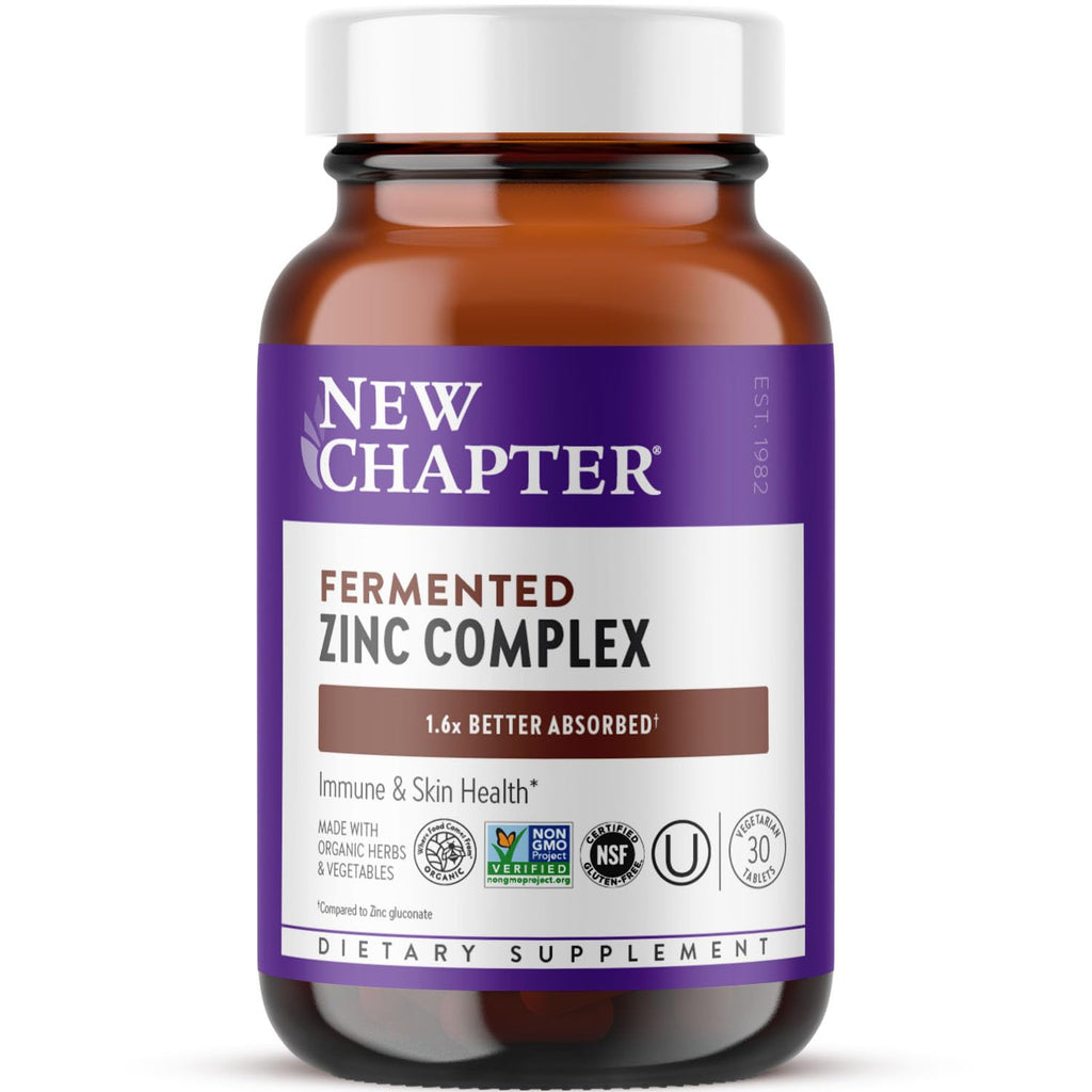New Chapter Fermented Zinc Complex Supplement, 90 Count | ONE Daily for Immune Support and Skin Health, Mineral-Balancing Formula Rich in Copper, Easy to Swallow and Digest