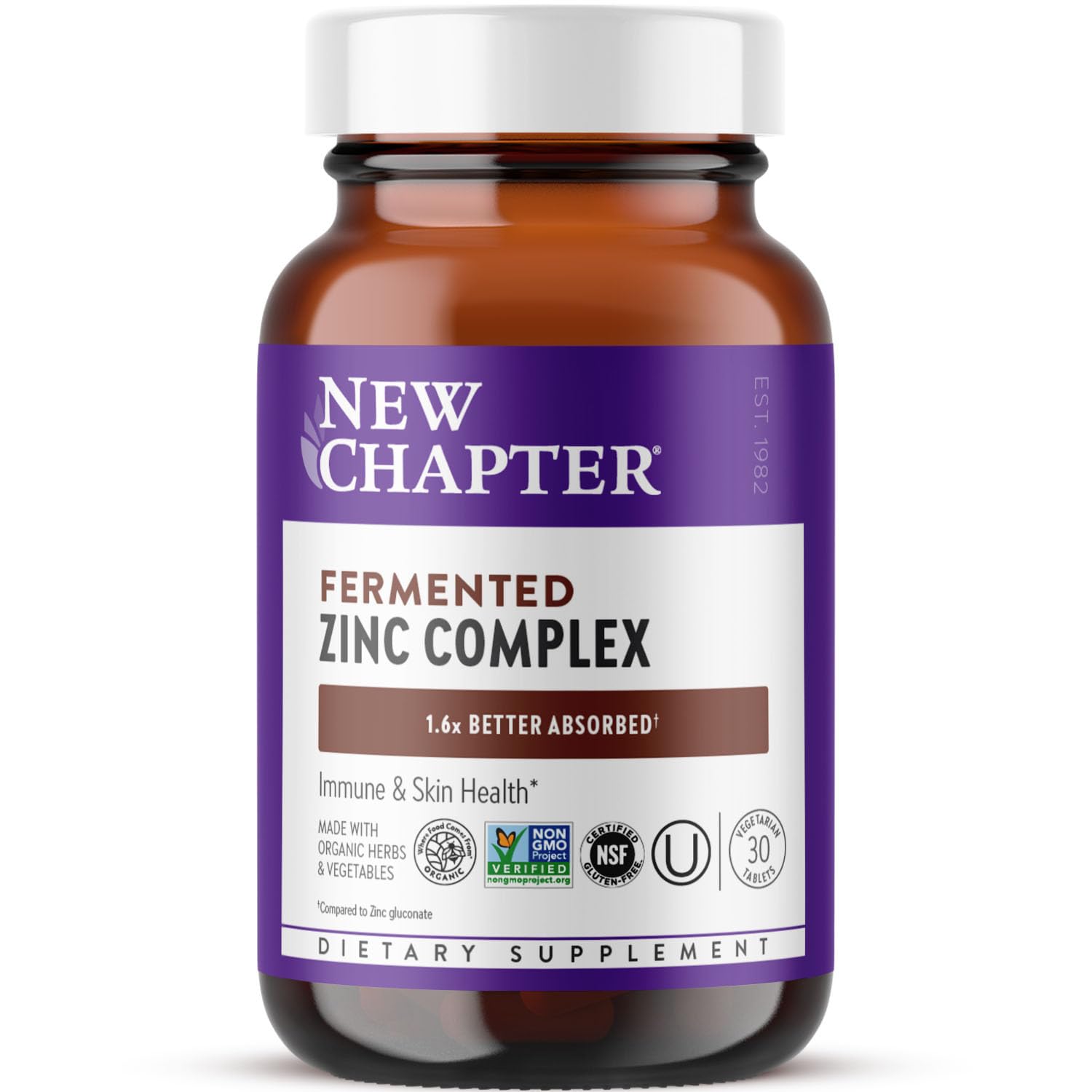New Chapter Fermented Zinc Complex Supplement, 90 Count | ONE Daily for Immune Support and Skin Health, Mineral-Balancing Formula Rich in Copper, Easy to Swallow and Digest