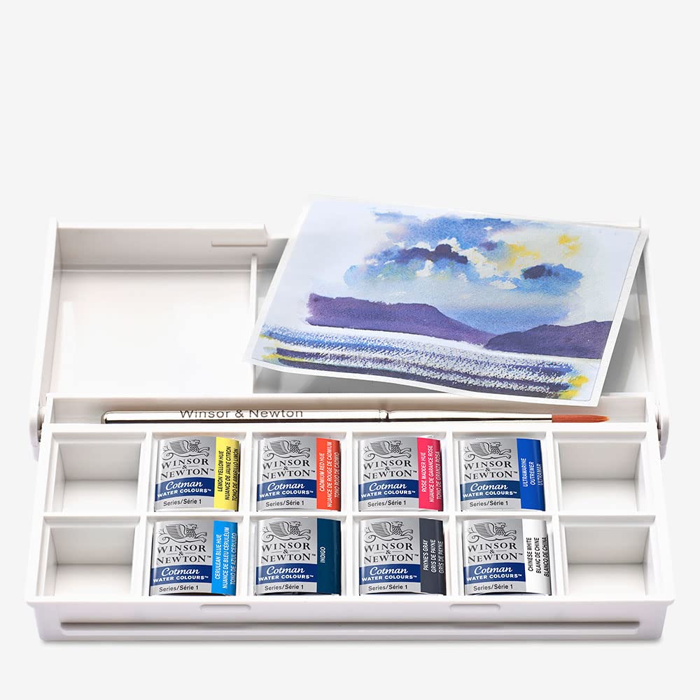 Buy now Winsor & Newton Cotman Watercolor Paint Set, Field Pocket Set, 12 Half Pan w/ Brush, Sponge, Bottle 8 Half Pan Sky Colors at indiglob india