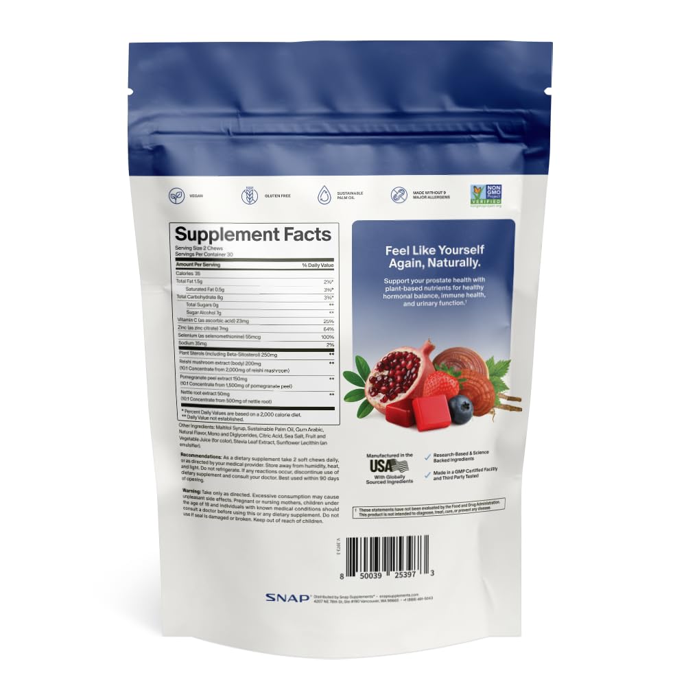Snap Supplements Prostate Health Supplement for Men, 60 Sugar-Free Chews