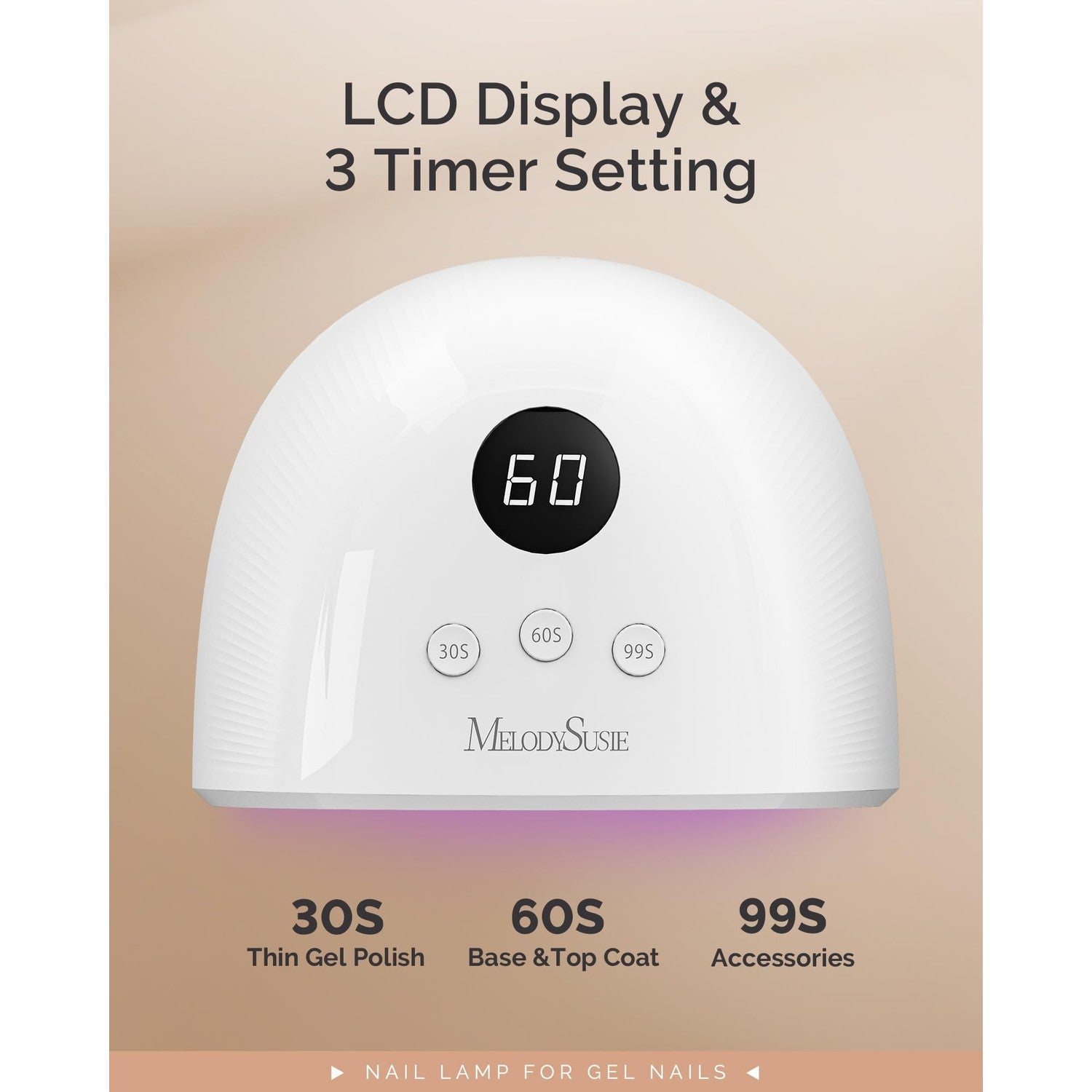 MelodySusie UV Nail Lamp P-Plus30F for Fast Curing Gel Nail Polish | 36W,3 Timer Settings,Smart Sensor,LCD Display,99s Low-Heat Mode,30 UV/LED Beads,Jelly Gel,Base Top Coat,for Beginners at Home