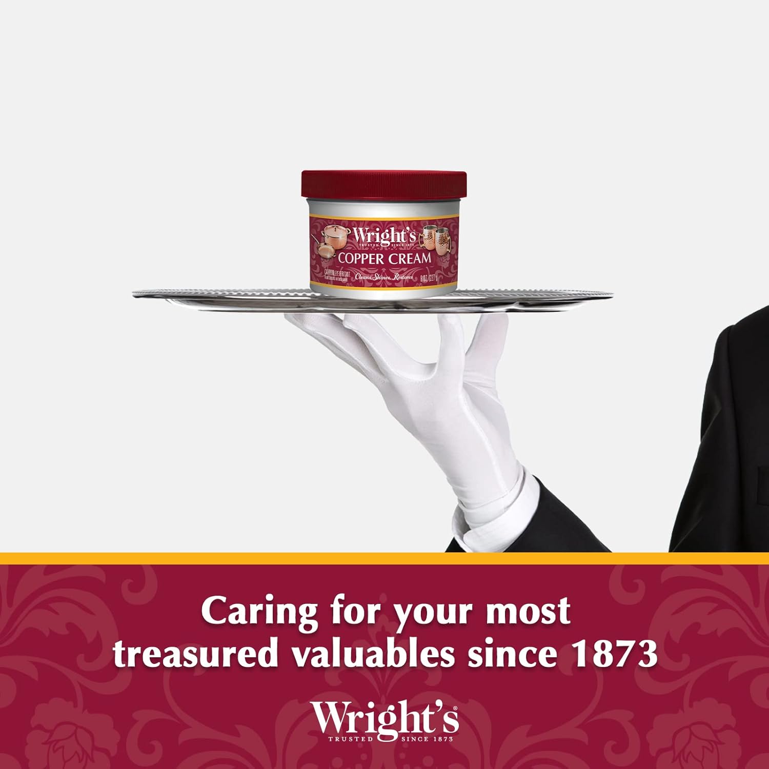 Buy now Wright's by Weiman Cream Copper and Brass Cleaner - Gently Cleans and Removes Tarnish without Scratching, Polishing Cloth Included at indiglob india