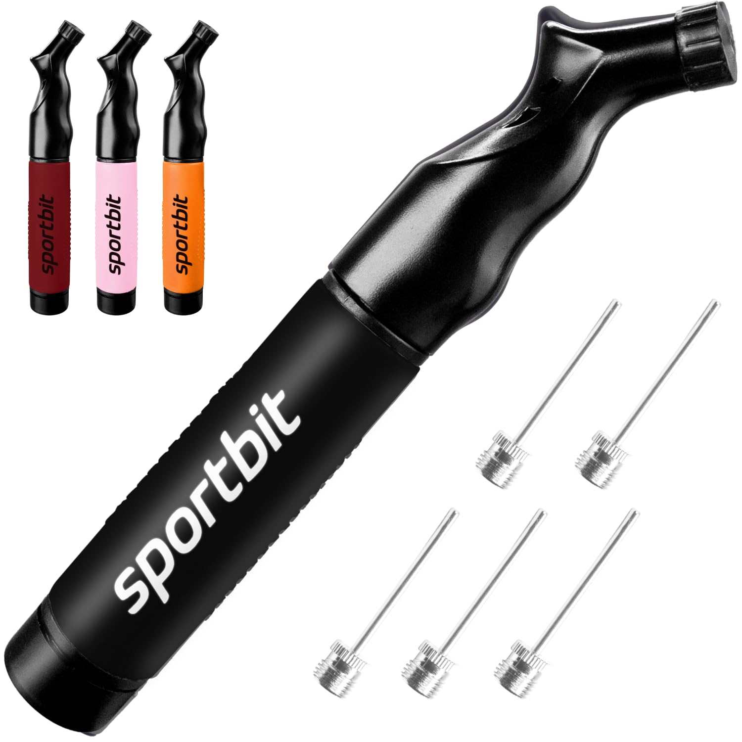 Buy now SPORTBIT Ball Pump for Sports Balls - Push & Pull Inflating System - Hand Pump for All Exercise Balls - Volleyball Pump, Basketball Inflator, Football & Soccer Ball Air Pump - Goes with 5 Needles Set BLACK at indiglob india