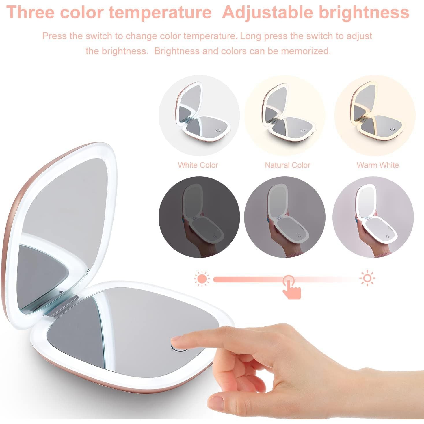 Buy now Mocado Compact LED Magnifying Makeup Mirror 4â€³ â€“ 1X/10X Double-Sided Dimmable Touch Mirror | USB Rechargeable Portable Travel Cosmetic (Rose Gold) at indiglob india