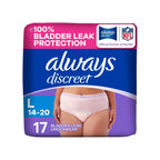 Always Discreet Adult Diapers for Women, Incontinence Underwear, Postpartum Essentials, Disposable Briefs, Max Absorbency, Bladder Leak Protection, Large, 17ct