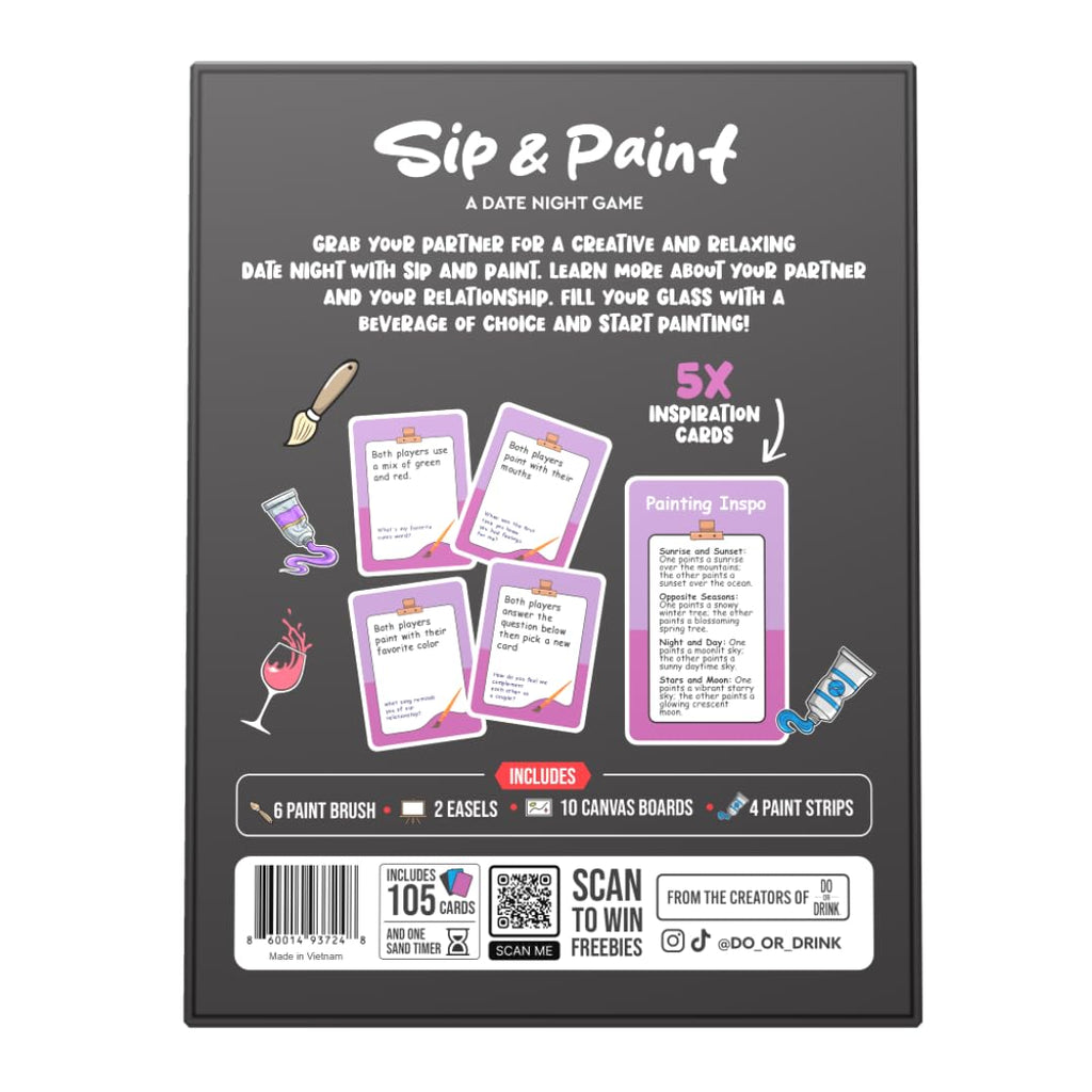 Do or Drink Sip and Paint Couples Painting Kit Game – Date Night Game with Conversation Cards, Romantic DIY Paint Kit for Two, Fun Relationship Activity, for Couples